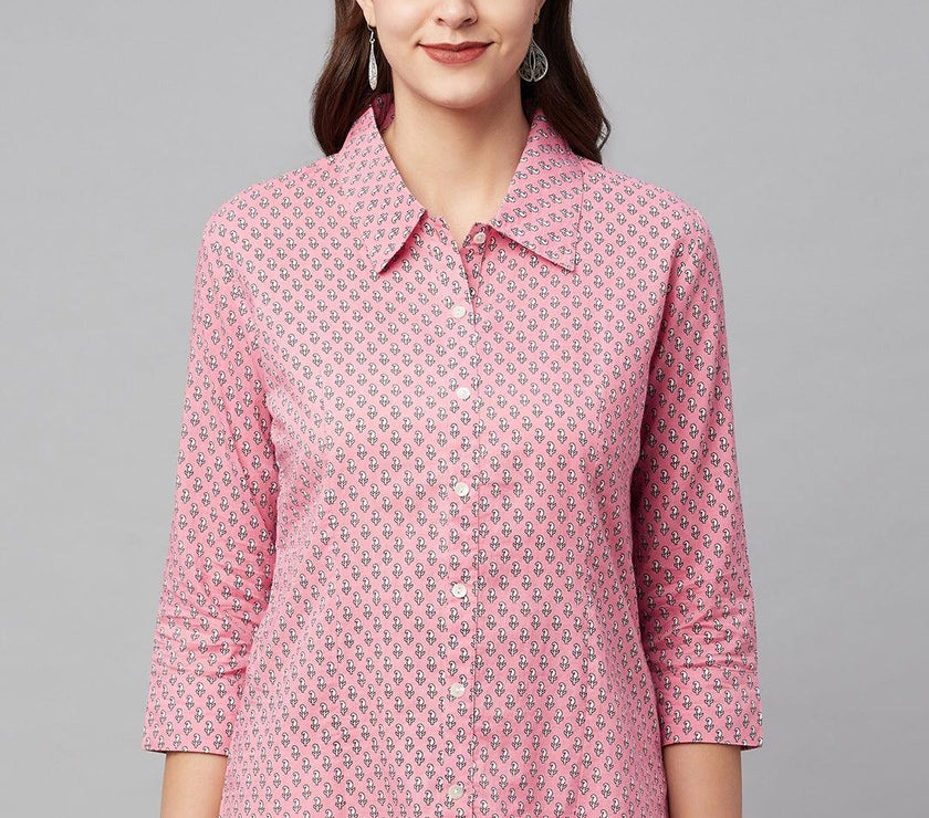 Divena Baby Pink Block Printed Casual Women Shirts - divena world