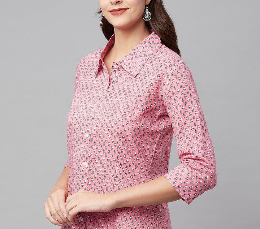 Divena Baby Pink Block Printed Casual Women Shirts - divena world