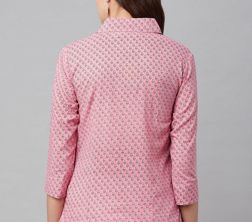 Divena Baby Pink Block Printed Casual Women Shirts - divena world