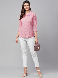 Divena Baby Pink Block Printed Casual Women Shirts - divena world