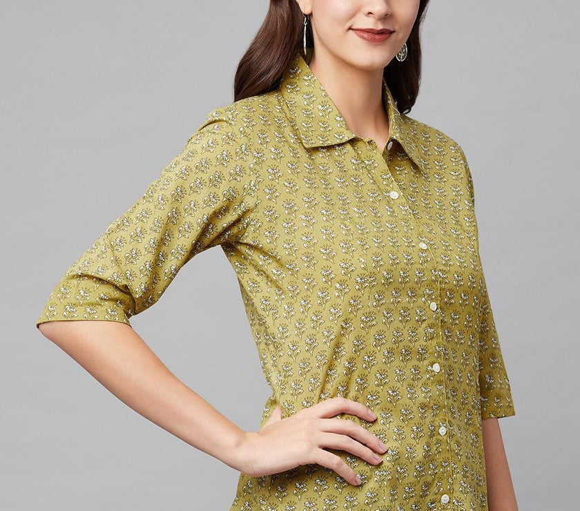 Divena Mehndi Green Block Printed Casual Women Shirts - divena world