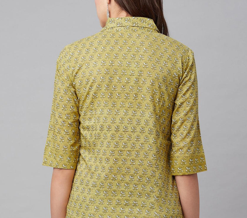 Divena Mehndi Green Block Printed Casual Women Shirts - divena world