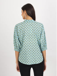 Divena Sky Blue Floral Printed Cotton Tops