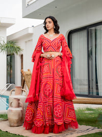 Divena Bandhani Printed Cotton Lehenga & Blouse With Dupatta