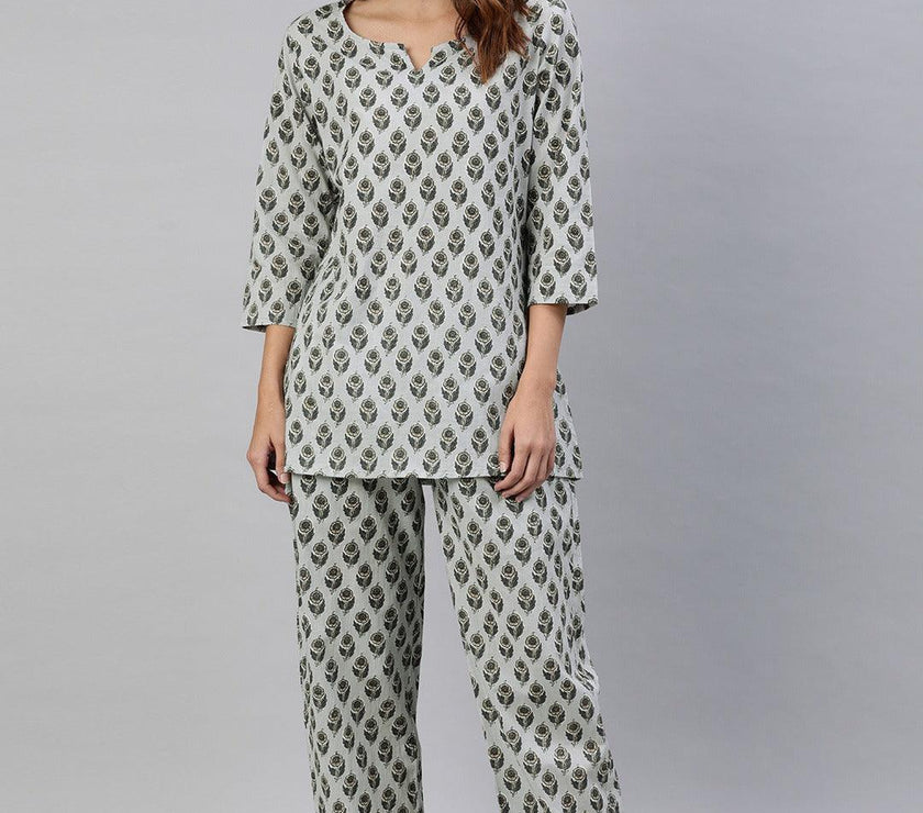 Divena Grey Color Cotton Loungewear/Nightwear - divena world