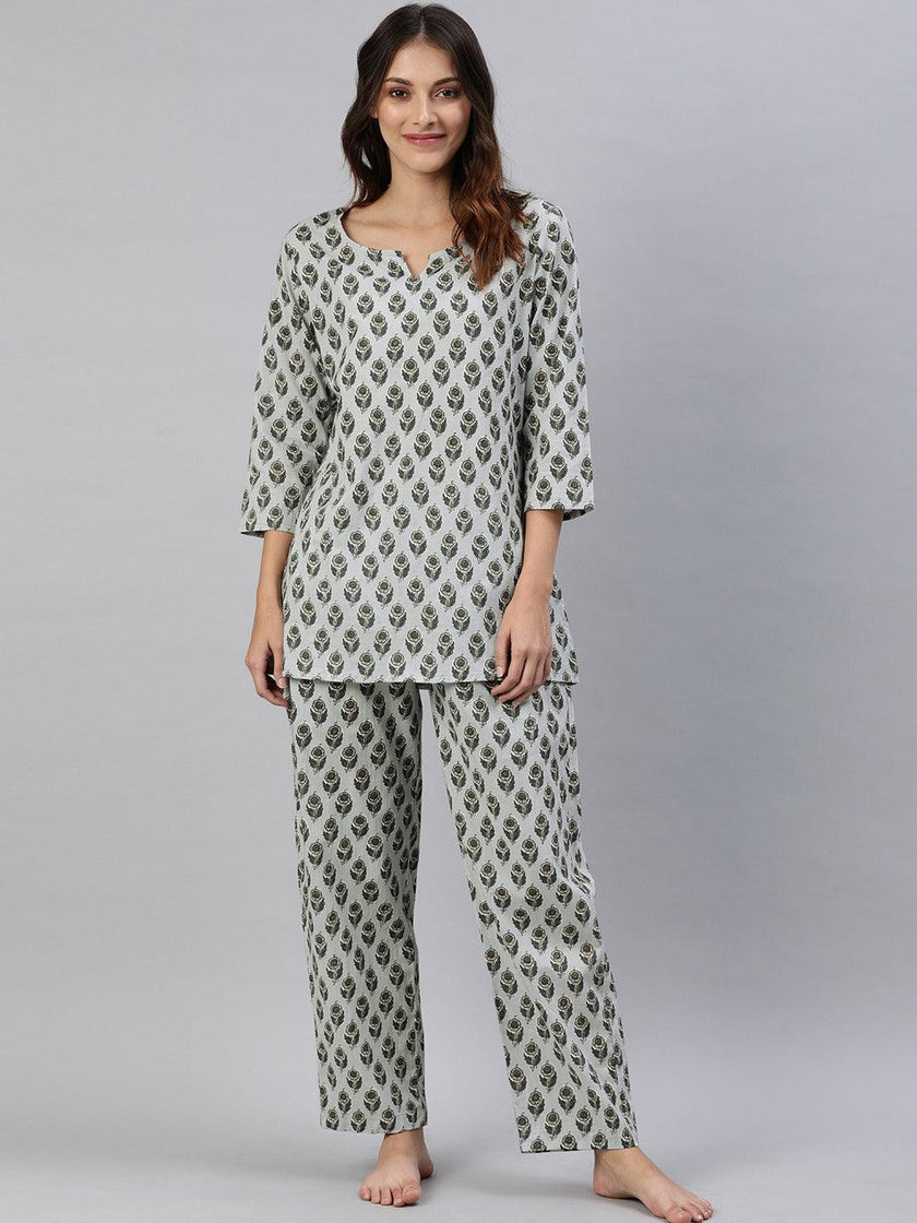 Divena Grey Color Cotton Loungewear/Nightwear - divena world