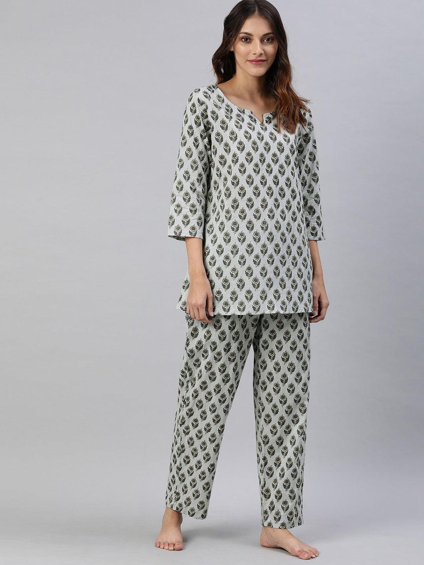 Divena Grey Color Cotton Loungewear/Nightwear - divena world