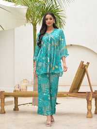 Divena Turquoise Digital Print Muslin Co-ord set