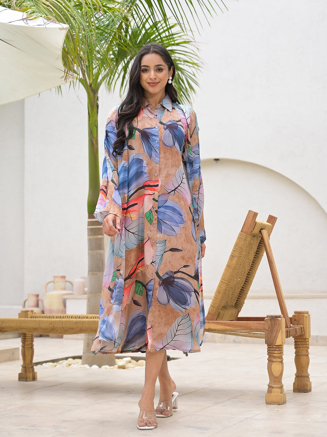 Divena Blue Multi Digital Printed Chinon Kaftan Dress