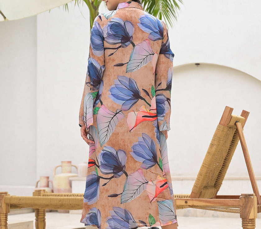 Divena Blue Multi Digital Printed Chinon Kaftan Dress