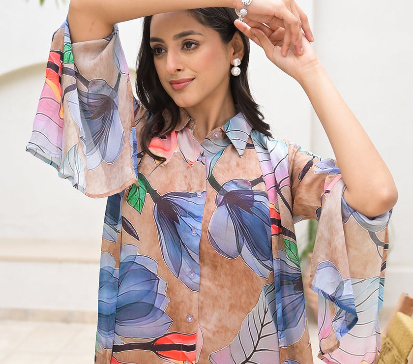 Divena Blue Multi Digital Printed Chinon Kaftan Dress