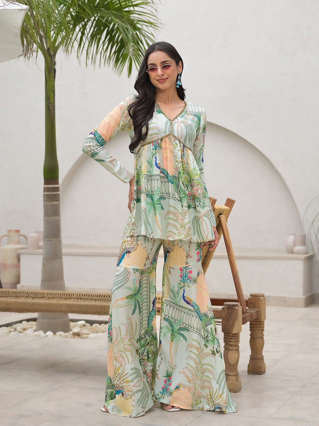 Divena Green Digital Printed Muslin Co-ord set