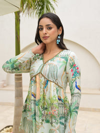 Divena Green Digital Printed Muslin Co-ord set