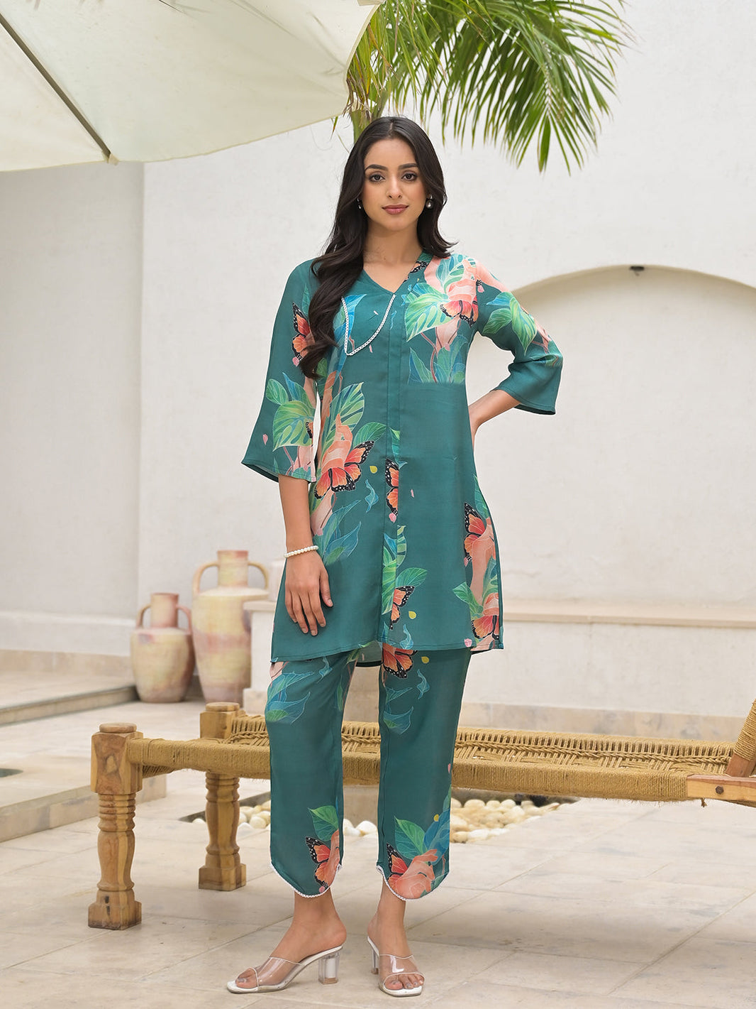 Divena Dark Green Digital Printed Muslin Co-ord set