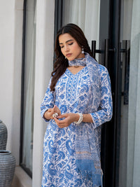 Divena Sky Blue HandBlock Floral Print Kurta Pant Dupatta Set