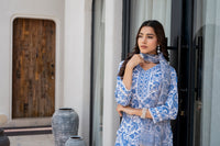 Divena Sky Blue HandBlock Floral Print Kurta Pant Dupatta Set