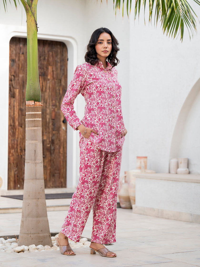 Divena Red Floral Printed Rayon Co-ord Set