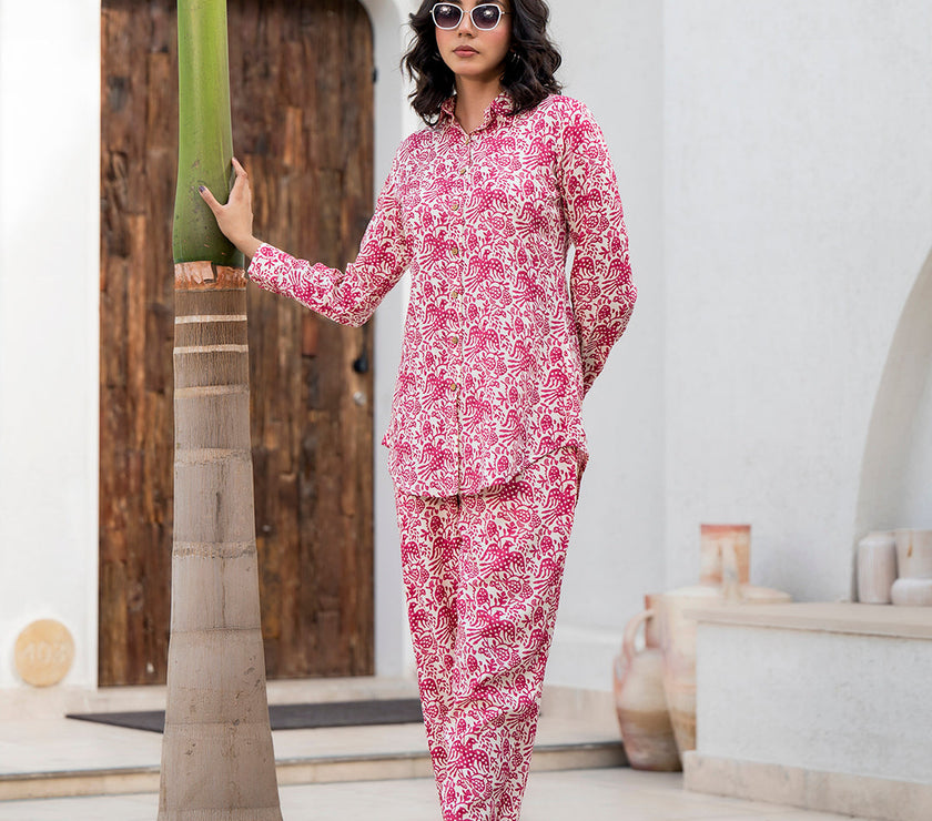 Divena Red Floral Printed Rayon Co-ord Set