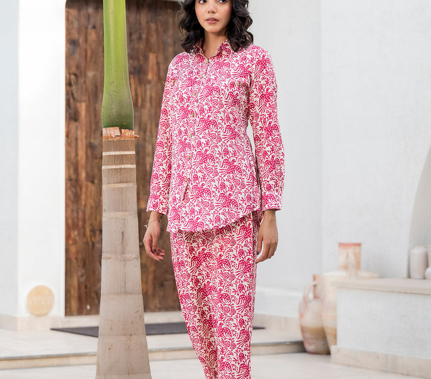 Divena Red Floral Printed Rayon Co-ord Set