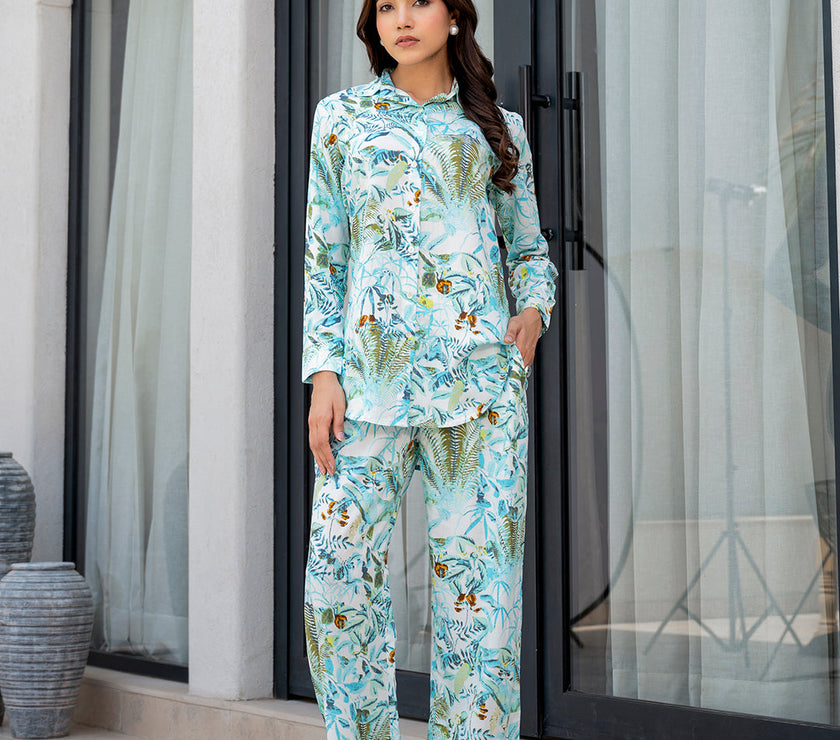 Divena Sky Blue Floral Printed Rayon Co-ord Set