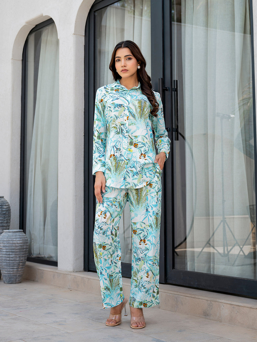 Divena Sky Blue Floral Printed Rayon Co-ord Set