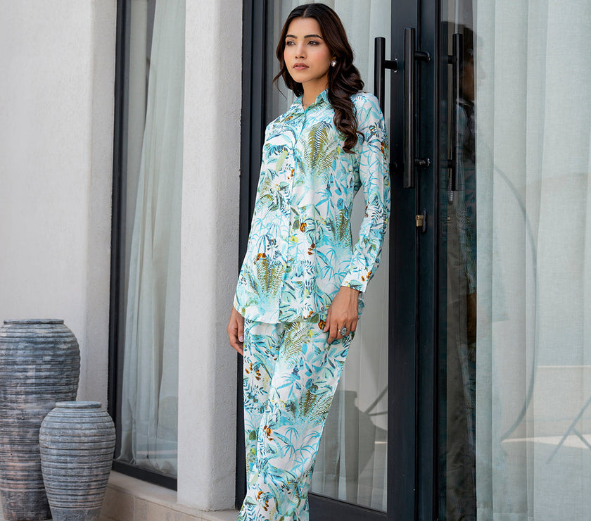 Divena Sky Blue Floral Printed Rayon Co-ord Set