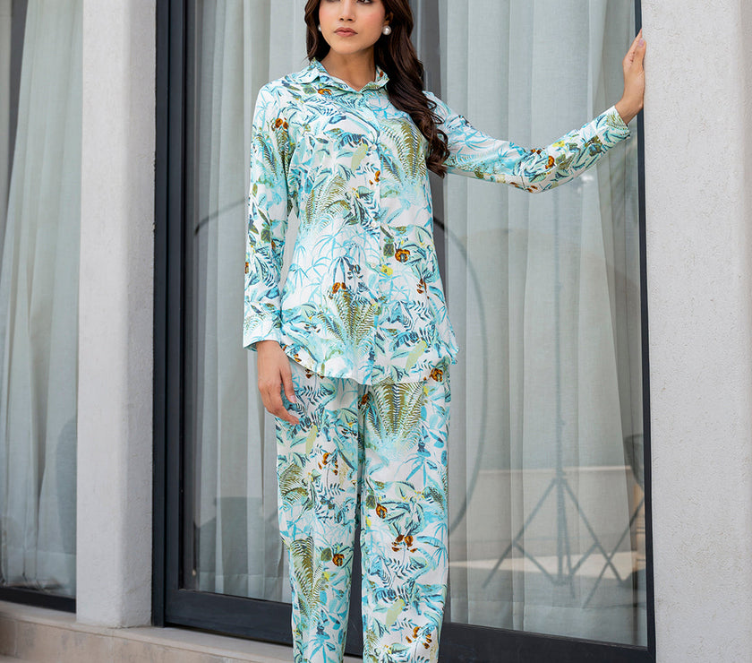 Divena Sky Blue Floral Printed Rayon Co-ord Set