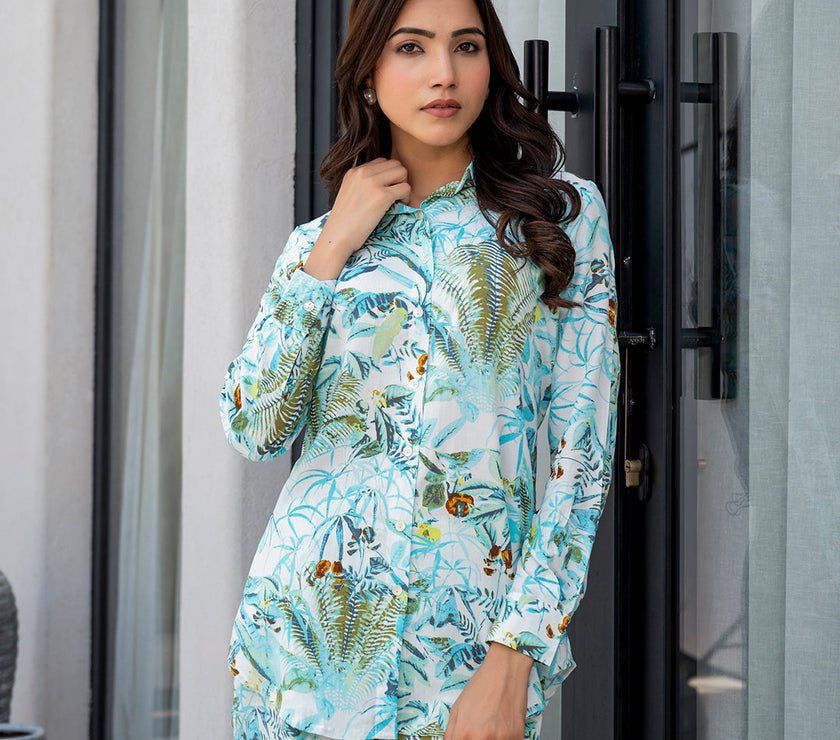 Divena Sky Blue Floral Printed Rayon Co-ord Set