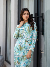 Divena Sky Blue Floral Printed Rayon Co-ord Set