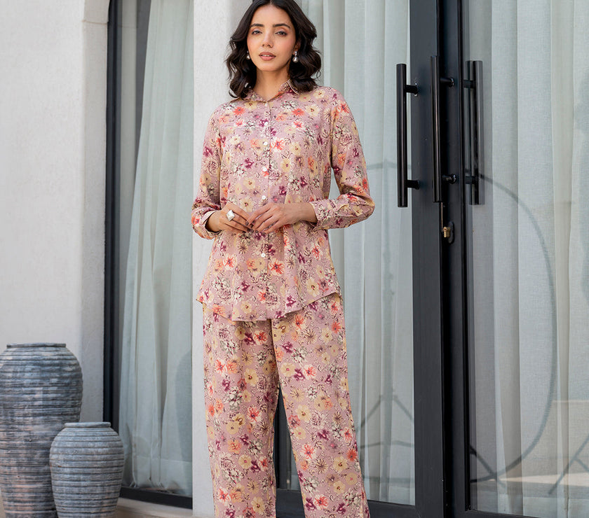 Divena Purple Multi Floral Printed Rayon Co-ord Set