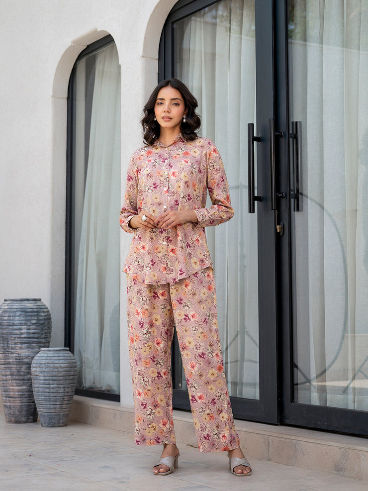 Divena Purple Multi Floral Printed Rayon Co-ord Set