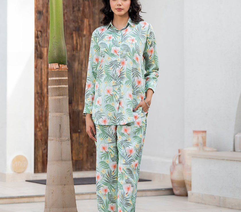 Divena Sky Blue Floral Printed Rayon Co-ord Set