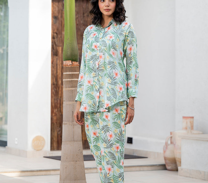 Divena Sky Blue Floral Printed Rayon Co-ord Set