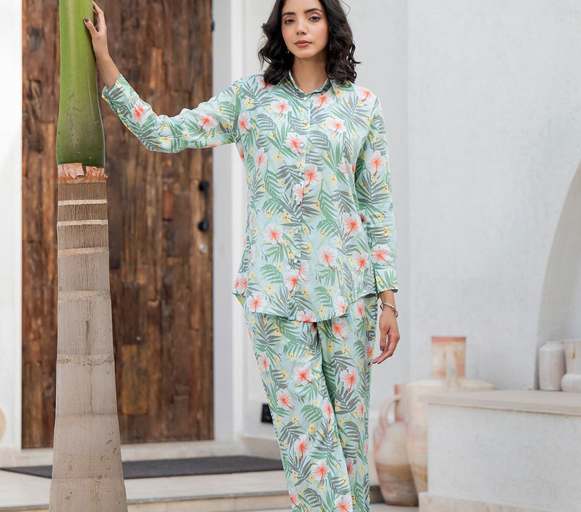 Divena Sky Blue Floral Printed Rayon Co-ord Set