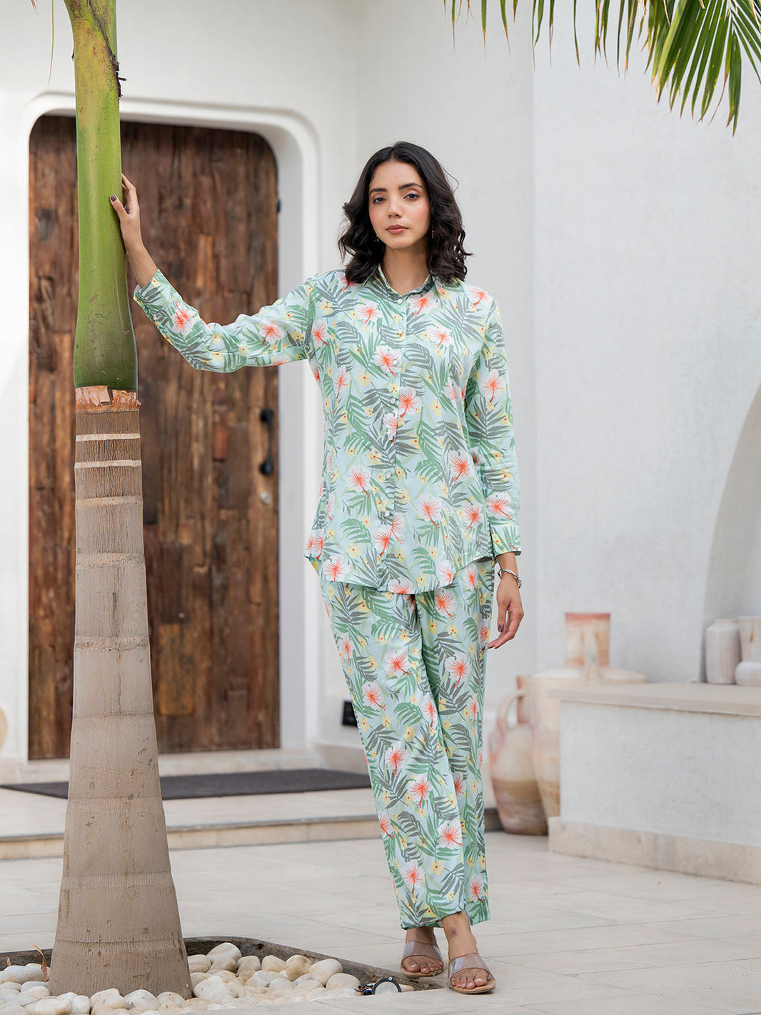 Divena Sky Blue Floral Printed Rayon Co-ord Set