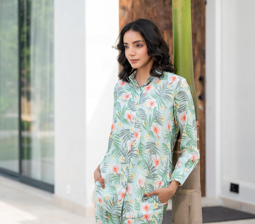 Divena Sky Blue Floral Printed Rayon Co-ord Set