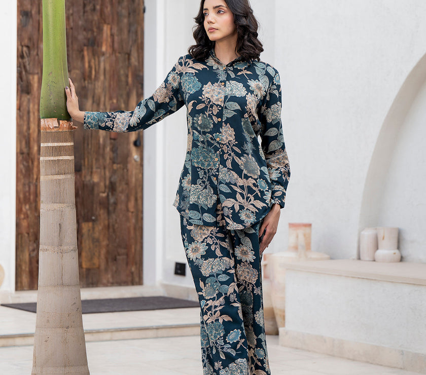 Divena Bottle green Floral Printed Rayon Co-ord Set for Women