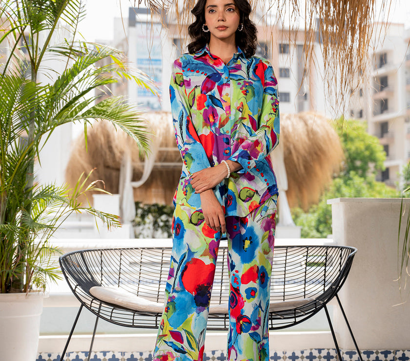 Divena Multi Floral Printed Rayon Co-ord set for Women