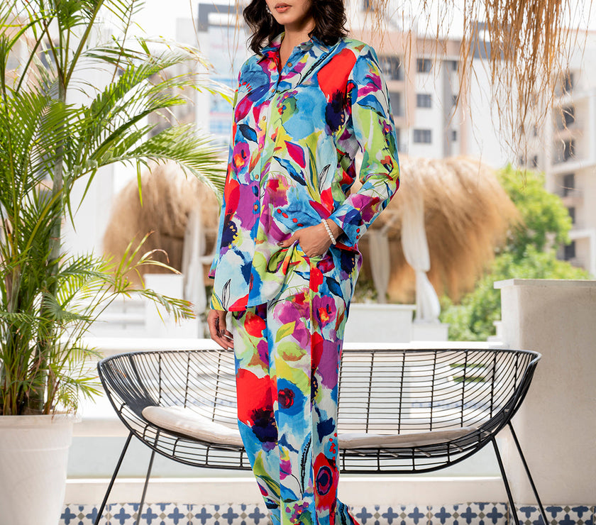 Divena Multi Floral Printed Rayon Co-ord set for Women