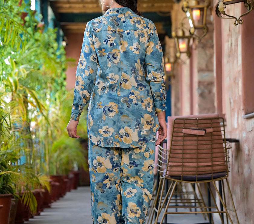 Divena Blue Floral Printed Rayon Co-ord Set