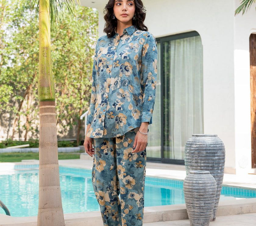 Divena Blue Floral Printed Rayon Co-ord Set