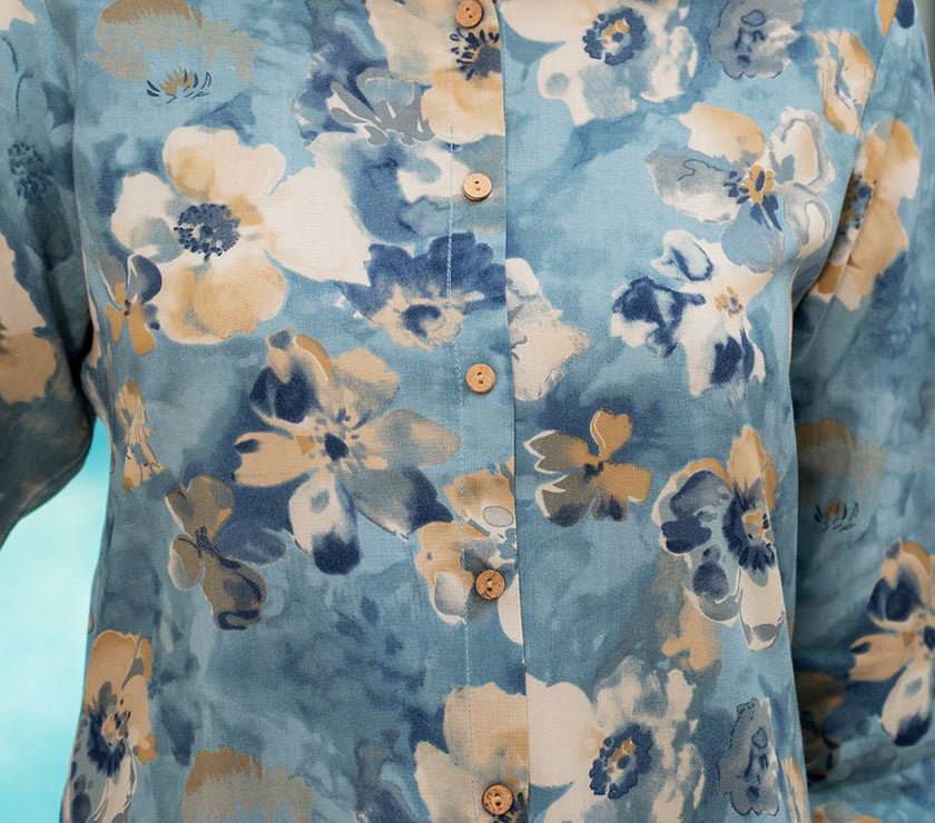 Divena Blue Floral Printed Rayon Co-ord Set