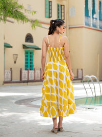 Divena Yellow Printed Pure Cotton Fit & Flare Dress