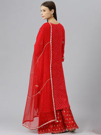 Divena Pure georgette Jaipuri Mothda Red Kurta Sharara Set with Dupatta - divenaworld.com