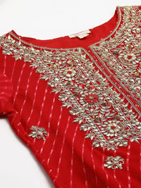 Divena Pure georgette Jaipuri Mothda Red Kurta Sharara Set with Dupatta - divenaworld.com