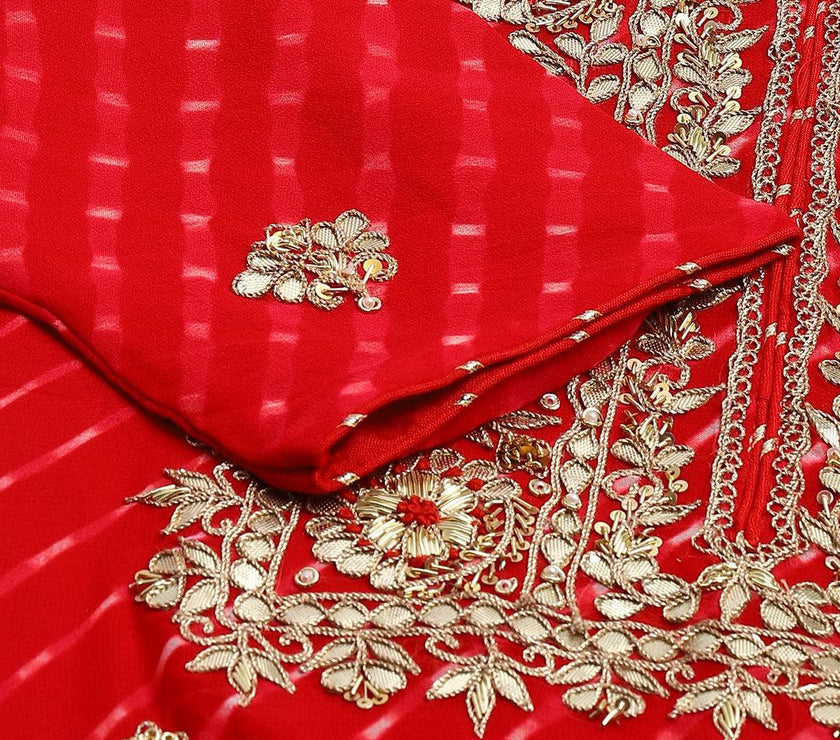 Divena Pure georgette Jaipuri Mothda Red Kurta Sharara Set with Dupatta - divenaworld.com