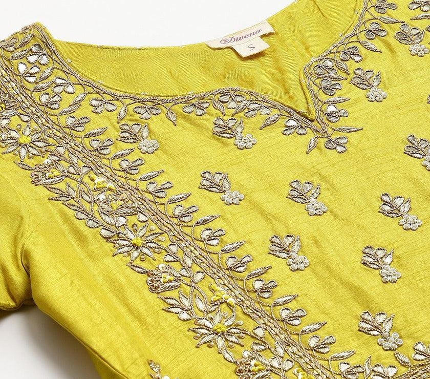 Divena Lemon Yellow Pure Rassion Chenderi Kurta Sharara Set with Dupatta - divenaworld.com