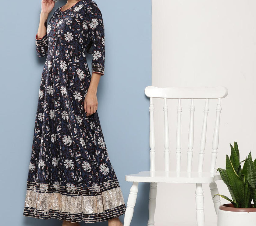 Divena Blue Cotton Anarkali Kurta - divena world