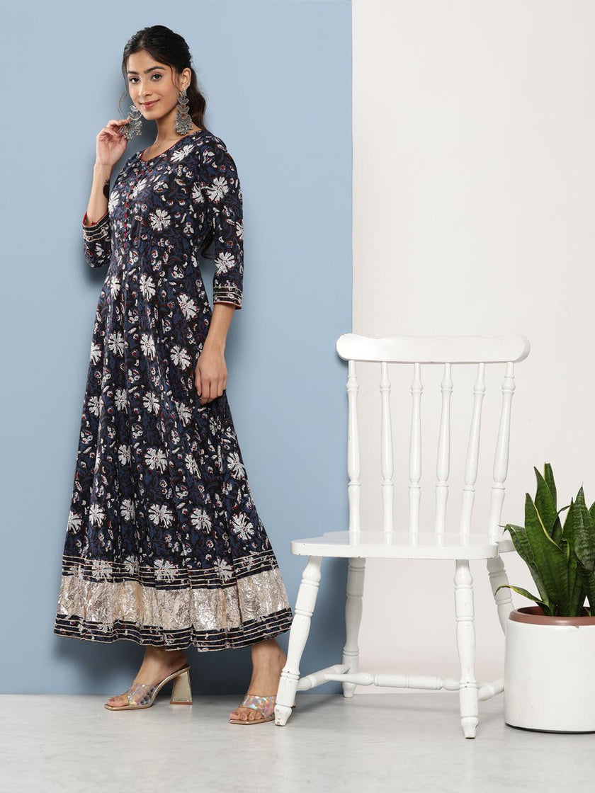 Divena Blue Cotton Anarkali Kurta - divena world