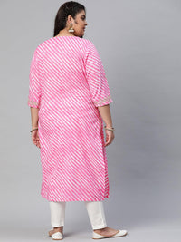 Plus Size Pink Lahariya Cotton Gota patti Straight Kurta - divena world